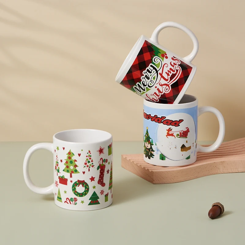 Customized Ceramic Water Cup with Handgrip Pattern Logo Printed Mug for Christmas Celebrations and Business Activities