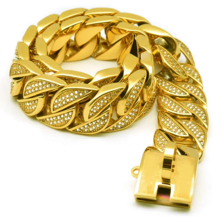 Stainless Steel Chunky Dog Chain 18k Plated Cuban Diamond Pet Collar