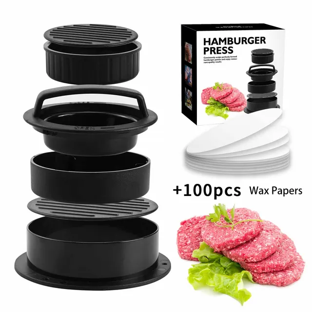 3-in-1 Burger Extrusion Molding Machine Meat Press Tool Burger Patty Mold with 100pcs Patty Wax Paper