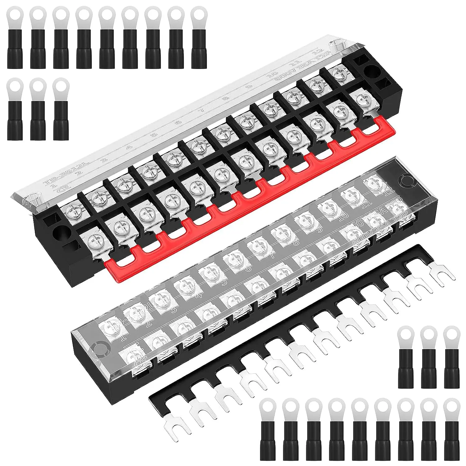 35A Terminal Block 12 Position Screw Terminal Strip Dual Row With Cover