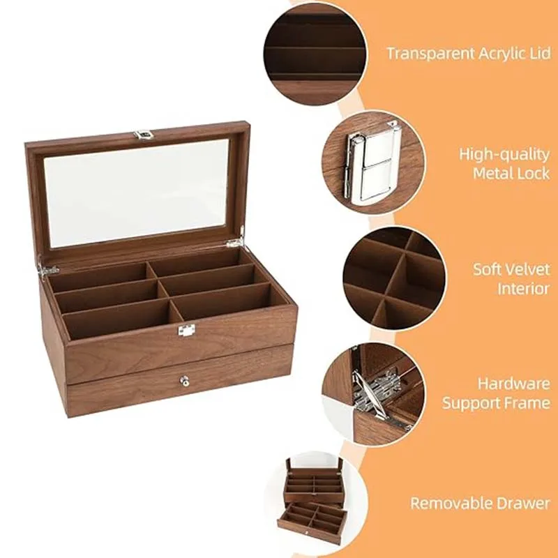 Winter Shore Porta Occhiali Multiplo in Acrilico con 4 Cassetti [Confezione da 2] - Cassettiera Trasparente in Plastica per Occhiali da Vista e da Sole - Set Organizer per 8 Paia di Occhiali