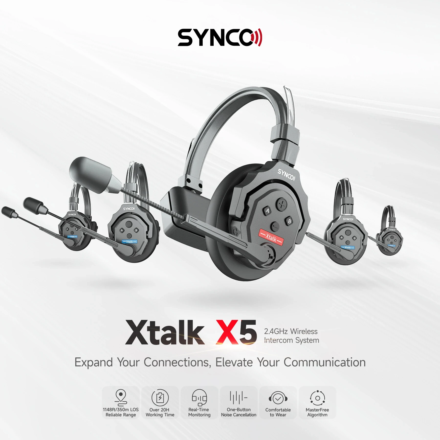 SYNCO Xtalk X9 2.4G Wireless Intercom System MasterFree Noise reduction Intercom Headset for Filmmaking Live Broadcast