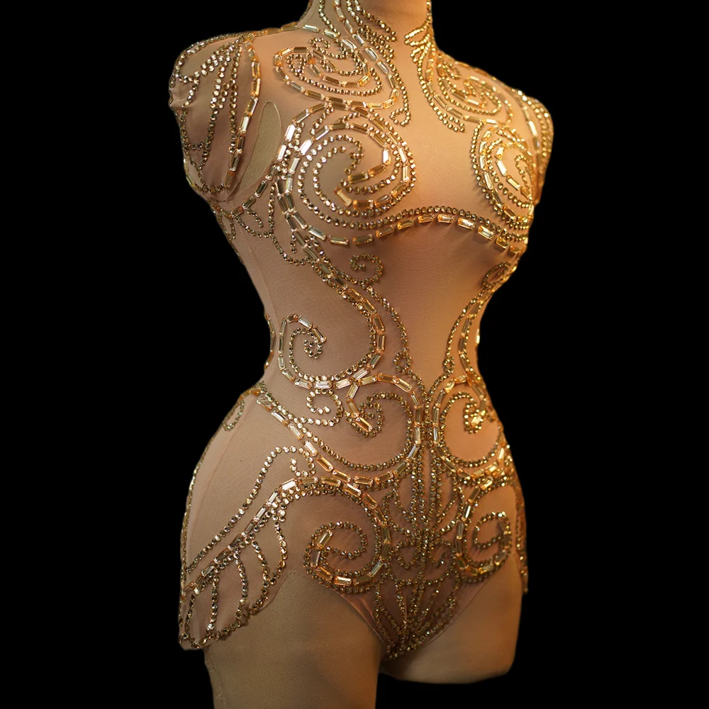 Sexy Gold Sequin Jumpsuit Geometric Romper Clubwear main image 1