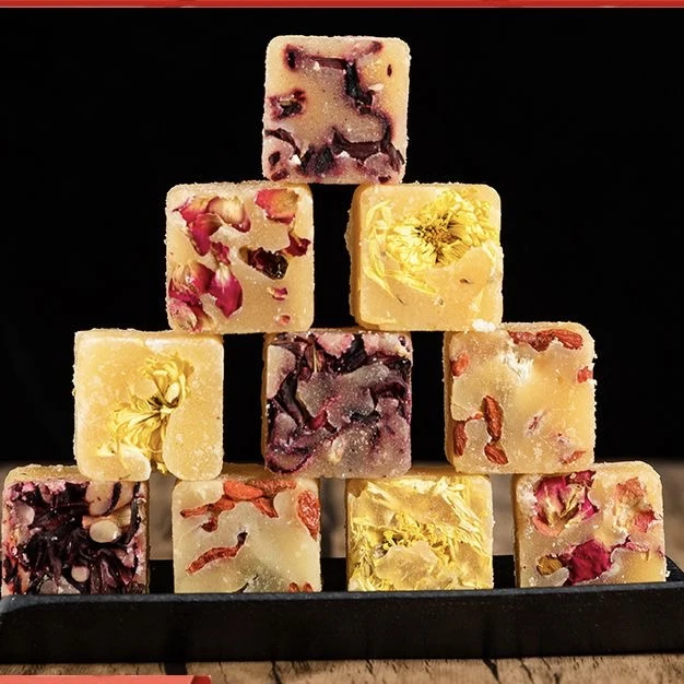 Private Label Custom Flavor Handmade Flower Honey Rock Sugar Flower Tea Cube Rock Sugar Tea