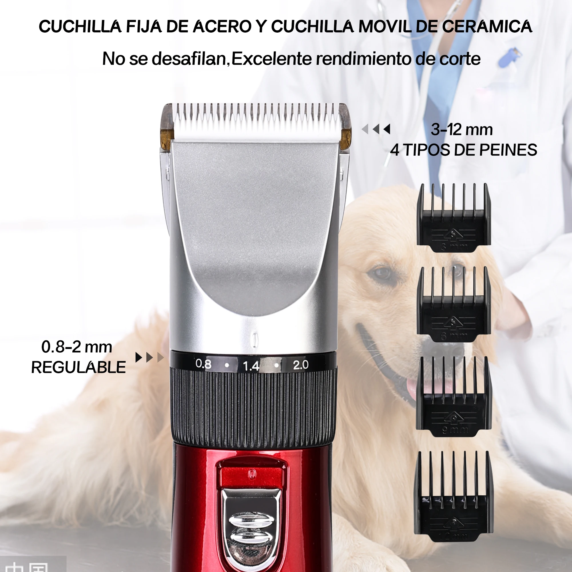 Professional Low Noise Cordless Pet Clipper with Ceramic Blades, Pet Hair Trimmer Pet Hair Grooming Dog Hair Clipper for Dog