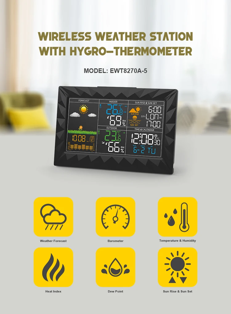 433MHz Thermometer Hygrometer Wireless Sunrise Sunset Weather Station with  Indoor&Outdoor Temperature and Humidity - China Weather Station, Wireless  Indoor and Outdoor Thermometer