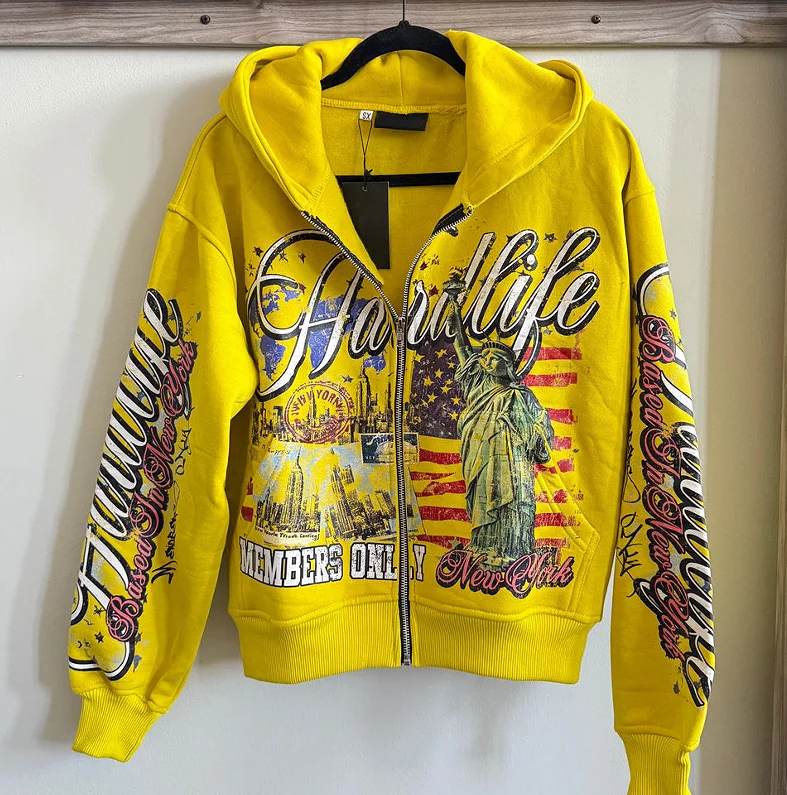 Custom Full Print Graphic 100%Cotton Fleece Eco-Friendly Streetwear Acid Washed Oversize Baggy Zip Hooded Cropped Hoodie for Men gallery 3