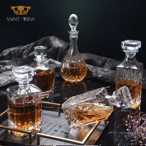 Crystal Wine Liquor Tequila Vodka Gin Whisky Brandy Bottle 750ml Glass Cup With Custom Stopper Gift Set