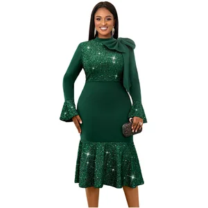 Customize Large-Size Women's Dress Casual Formal Beaded Sequined Party Style Straight Silhouette Plus Size Natural Worsted