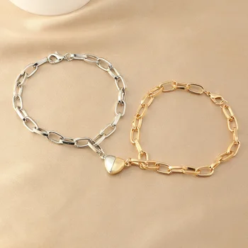 Wholesale Fashion Jewelry Heart Magnet Gold Silver Plated Chain Couple Bracelet Best Friends Forever Bracelet For Lover