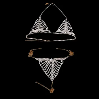 Stonefans Fashion Leaf Rhinestone Crystal Body Chain Bra Jewelry