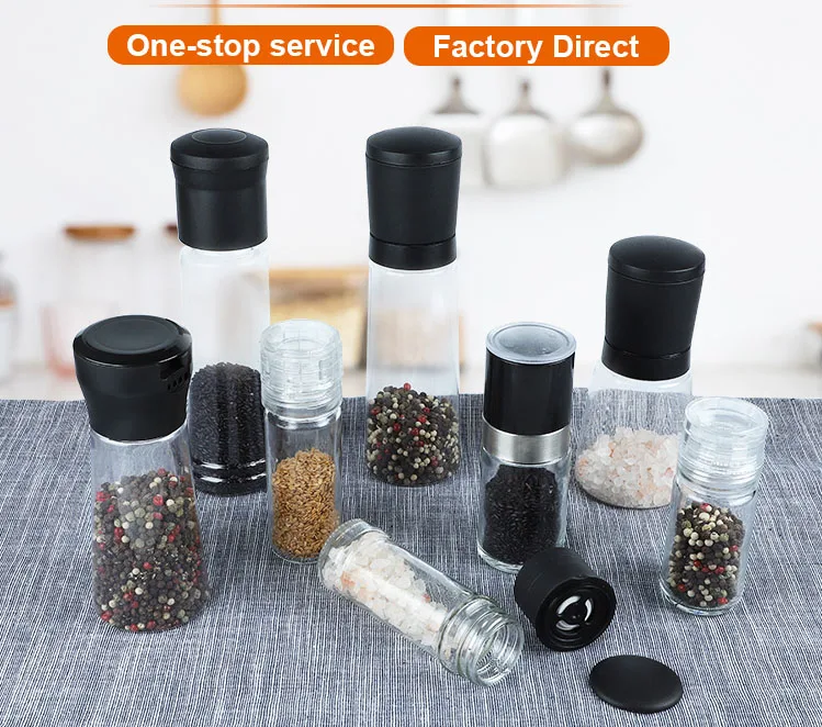 Hot Sell 180ml 300ml Glass Spice Grinder Salt And Pepper Mills Manual