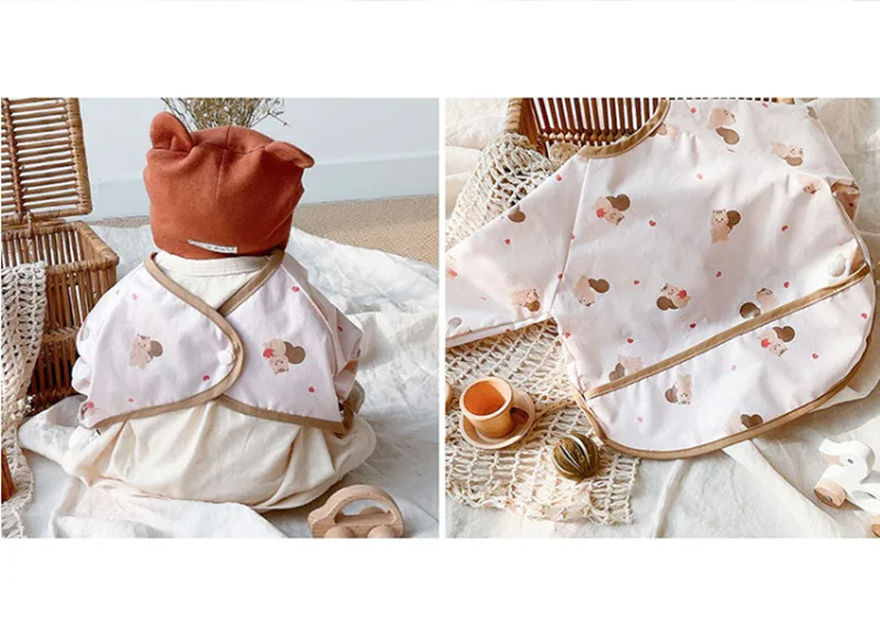 Long Sleeves Weaning Smock Bib Full Cover Wearable Printed Baby Bibs Shirt Apron Waterproof Baby Bibs factory