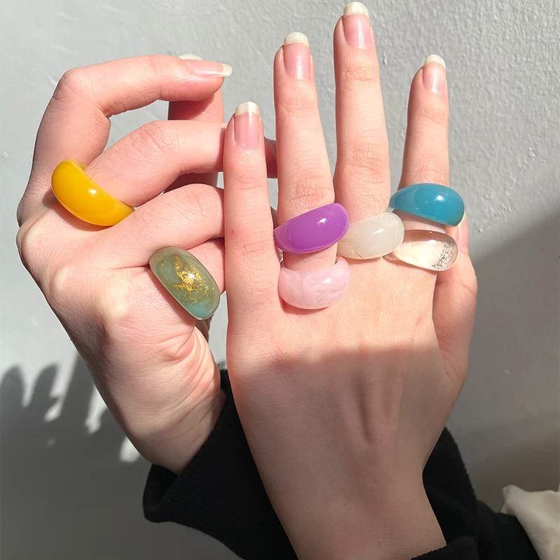 Set Of Resin Colorful Wide Knuckle Rings - Stackable Acrylic Joint Rings, 18mm Diameter - View #11
