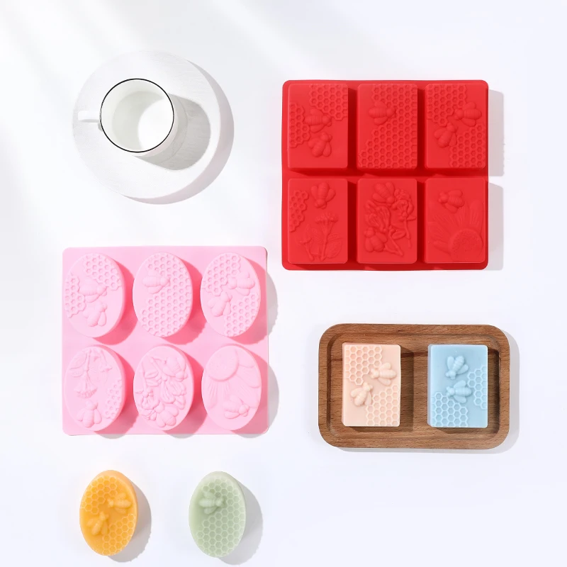 Wholesale  Making Nonstick 6 Cavity Soap Mould Bpa Free Homemade Craft Oval Silicone Honey Bee Soap Molds