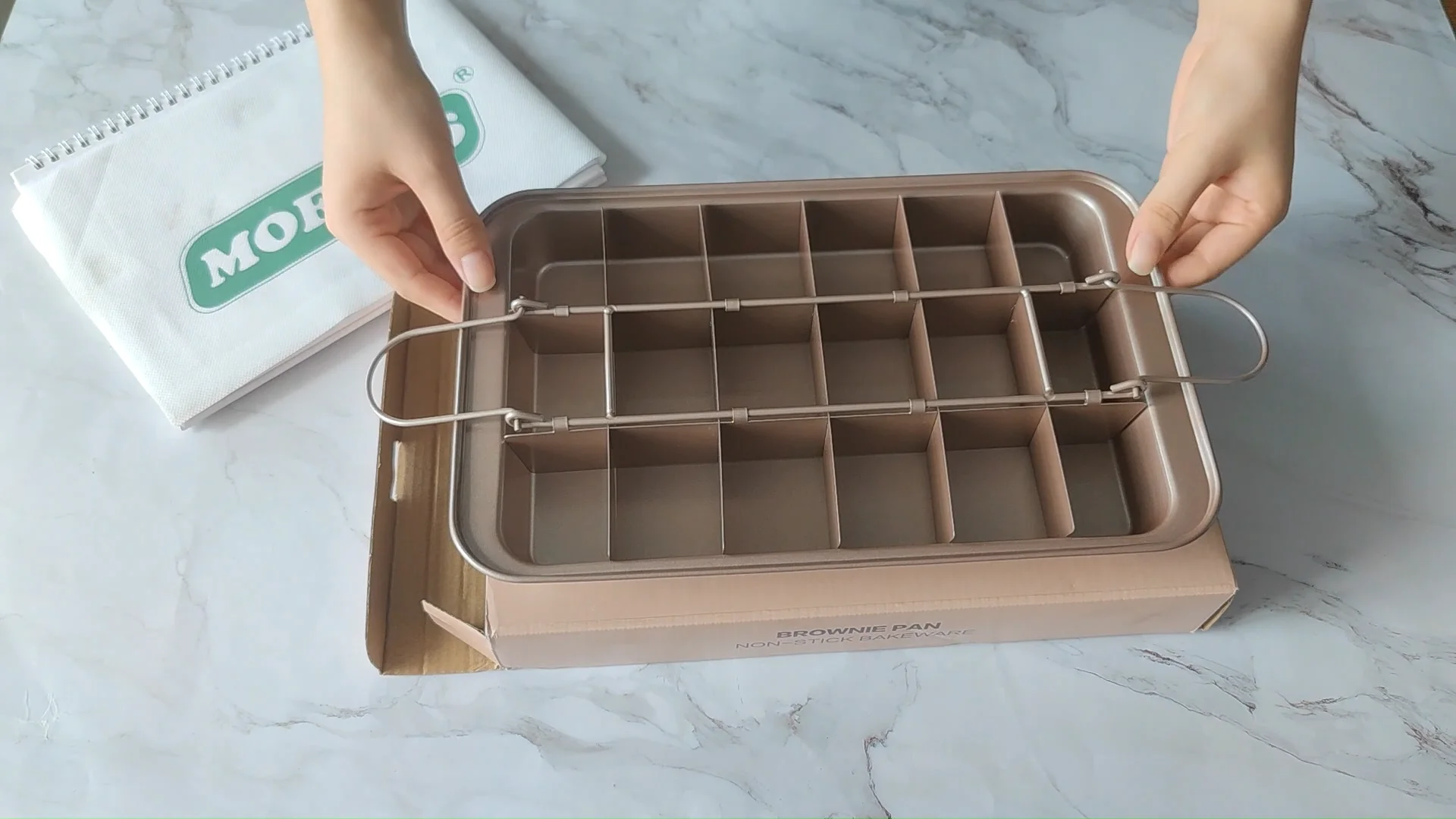 thumbnail image 2 of 18-hole Brownie Pan With Dividers. Carbon Steel, Non-stick Coating, Fast Heat Transfer. 12.2 X 7.9 X 2 Inches. Perfect Even Slices. 2 of 5