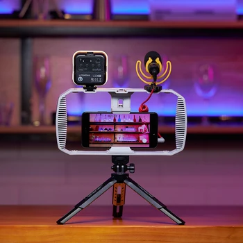 Godox VK1 Kit with Mobile Phone Holder Rabbit Cage Microphone LED6R Video Light Tripod for Smartphone Vlog Live Streaming detail image