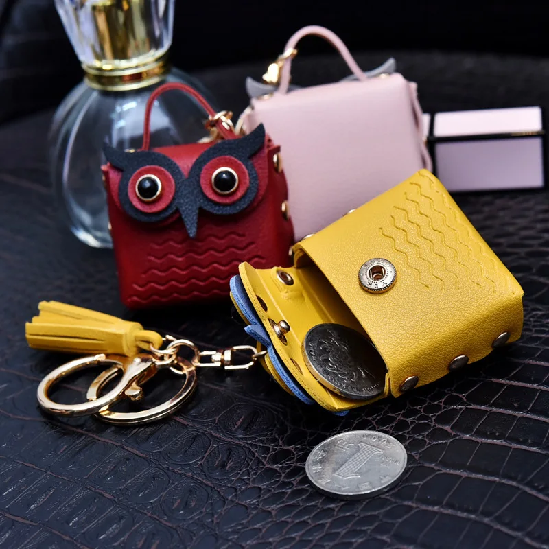 Wholesale Creative leather animal cute owl coin purse Faux Leather  keychains Car key pendant small leather ornament for women bag From  m.