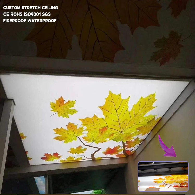 Translucent Maple Leaves 3D Design Stretch Pvc Ceiling Film