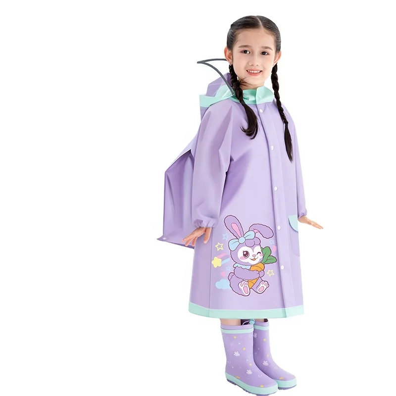 High Quality EVA Waterproof Kids Raincoat with Schoolbag Long White Plastic rain coat Quick Dry Outdoor Activities Hiking Girls