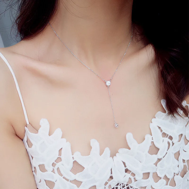 Platinum Plated CZ Y Shape Necklace for Women