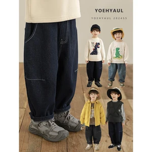YOEHYAUL N5770 Wholesale Soft and Wear-Resistant Thick Jeans Winter Fashion Carrot Boys Pants Warm Kids Pants