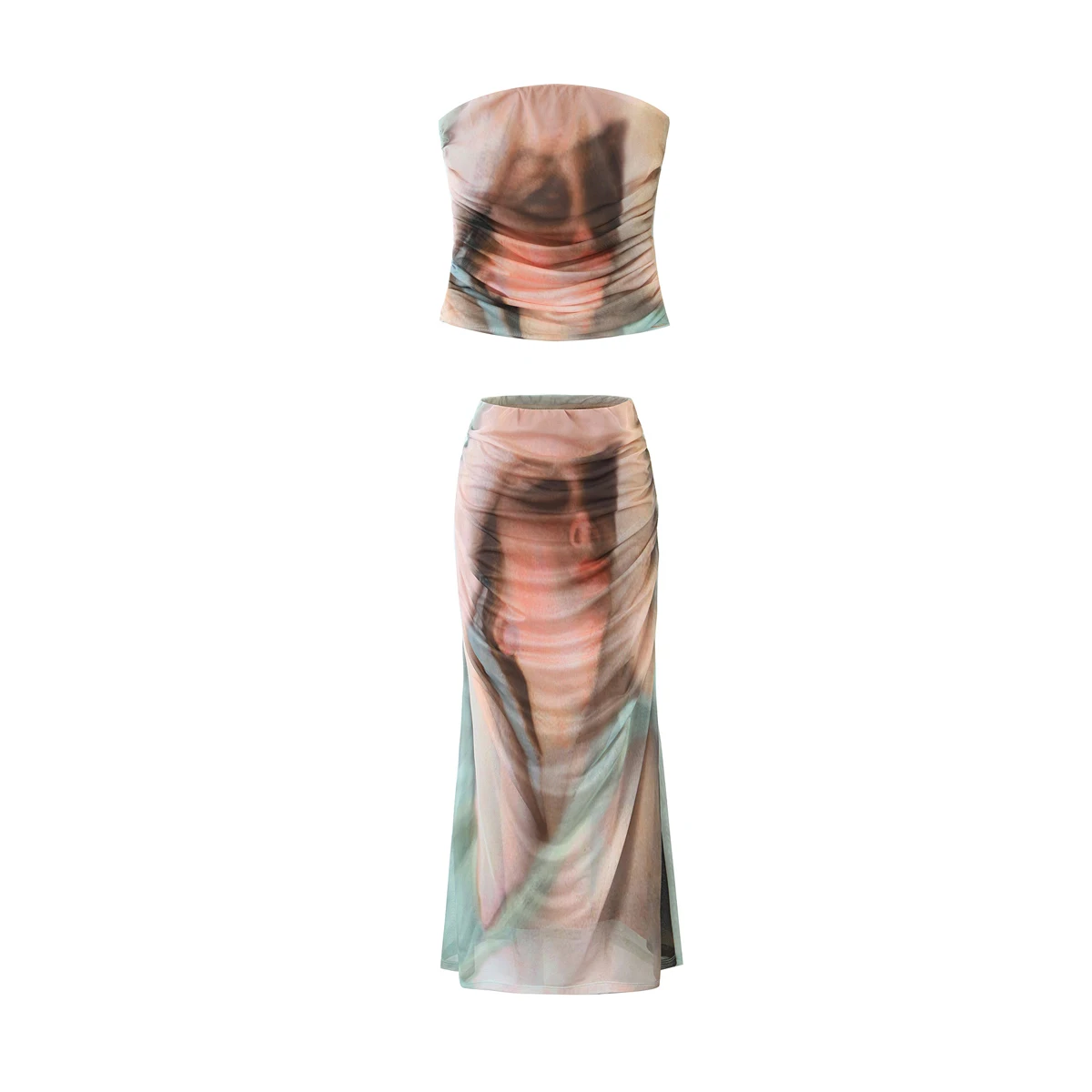 Strapless Multi Color Print Pleated Zipper Fly Casual Fashion Women tank Tops