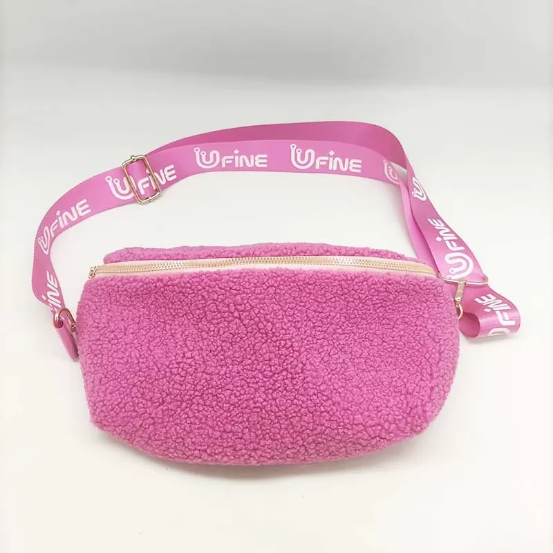 Customized Women's Plush Sherpa Pillow Shape Waist Bag Soft Warm Crossbody Fanny Pack with Zipper Closure and Custom Color