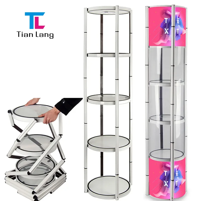 TianLang Floor Free Standing Aluminum Folding Display Booth Exhibition Spiral Tower Display Showcase