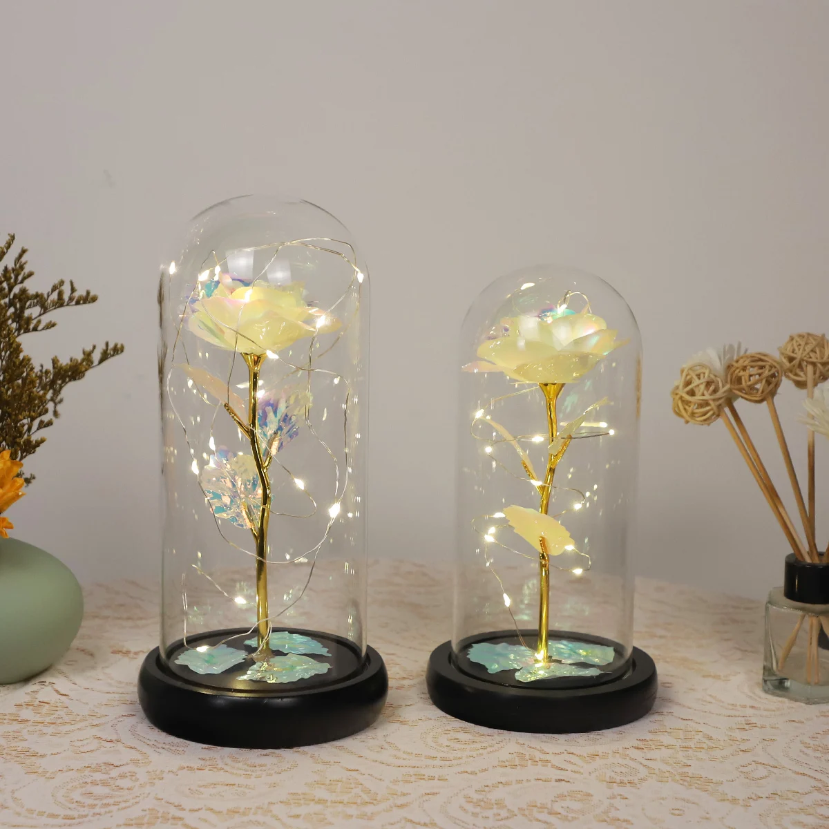 christmas led light up glass dome flower for decoration birthday gifts for women Christmas rose gifts for mom