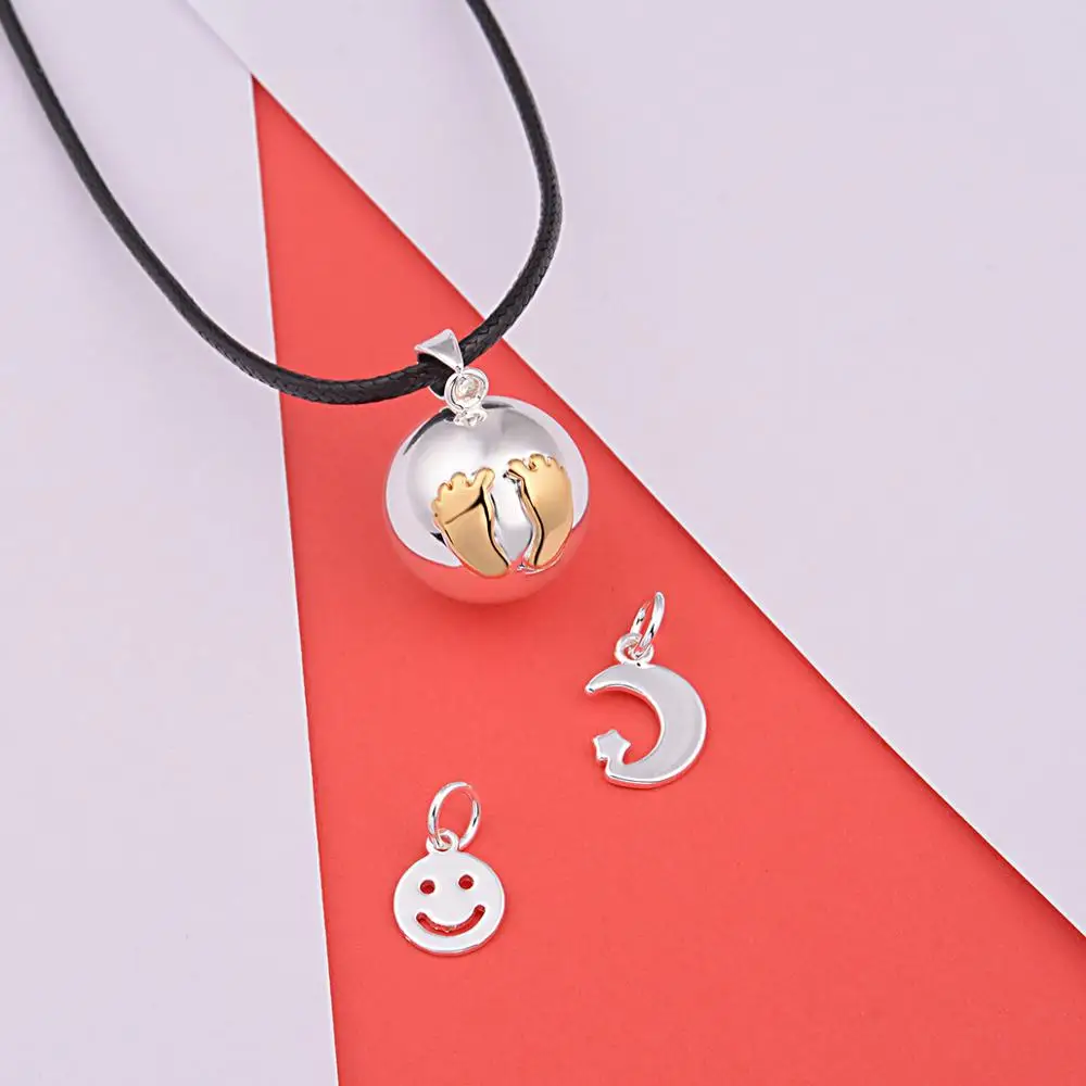 Chime Ball Sound Angel Caller Necklace Sterling Silver Harmony Belly Bola with Zircon for Mom Musical Pregnant Jewelry Gift