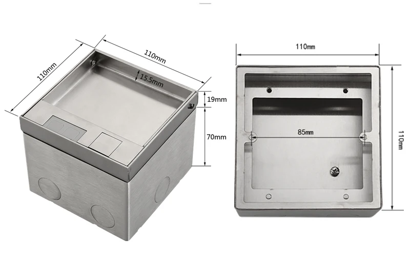 ZDR-110B Recessed Single UK British Floor Socket Stainless Steel Data Cat6 Junction Box Electrical Outlet Hidden Floor Box