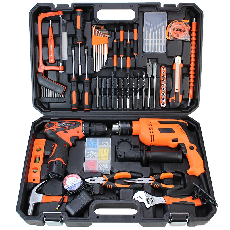 Professional Auto Repair Power Tool Set Mechanics Tool Box Lithium Electric Drill Combo Kit Household Socket Hand Tool Set