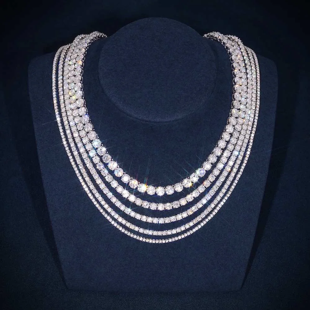 Colar tennis em prata de lei 925 com moissanite para unisexo_voghion.com