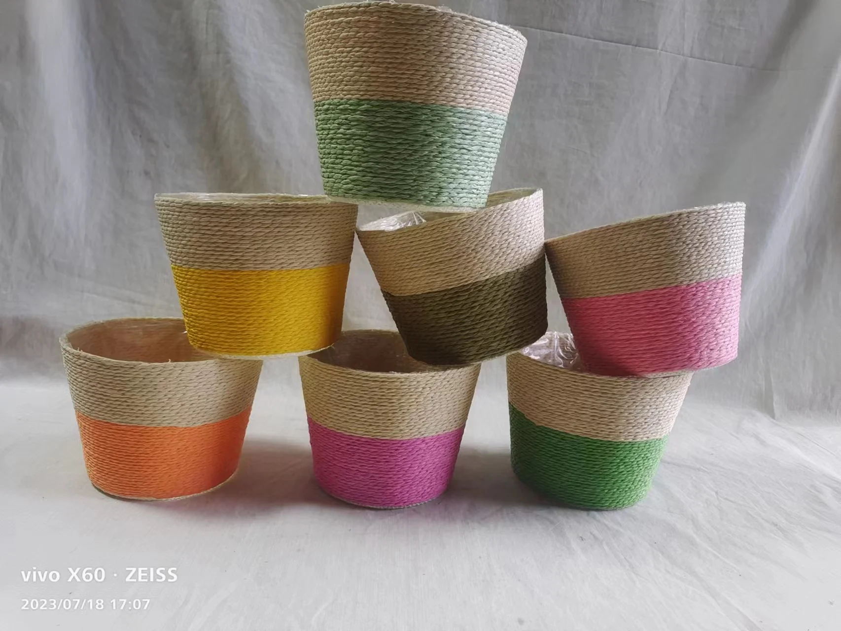 Small Paper Rope Plant Basket Woven Coiled Basket For Decorative