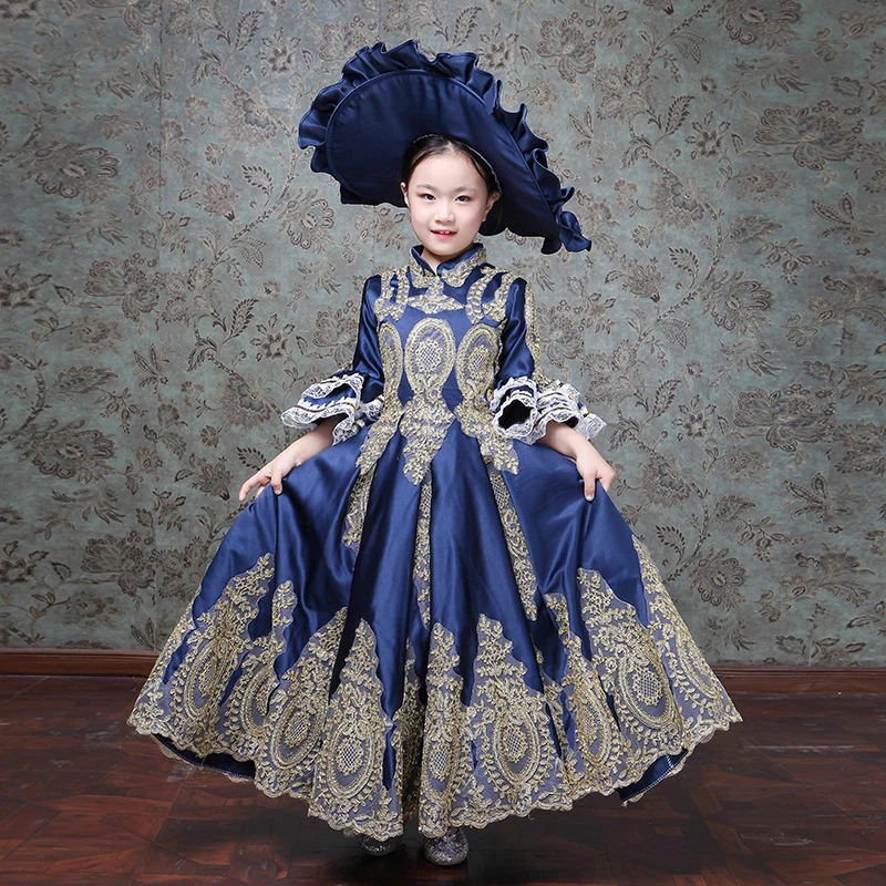 Mädchen Tudor Prinzessin Kostüm – Kleid In Velouroptik Mit Kopfteil Und Schleier, Größen S-XL