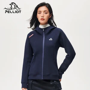 PELLIOT Women's Running Soft Shell Breathable Outdoor Sports Cardigan Hooded Jacket Coat