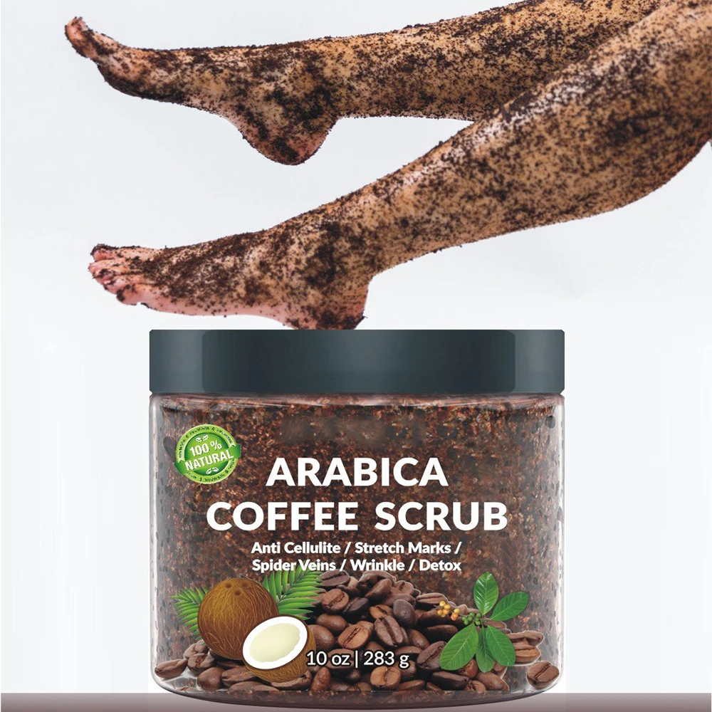 Body Scrub Exfoliating Anti Cellulite and Stretch Mark Treatment Organic Arabica Coffee Scrub with Coconut