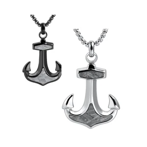 Fashion Style Customized Stainless Steel Anchor Necklace with Meteorite Inlay Mens Jewelry Pendants