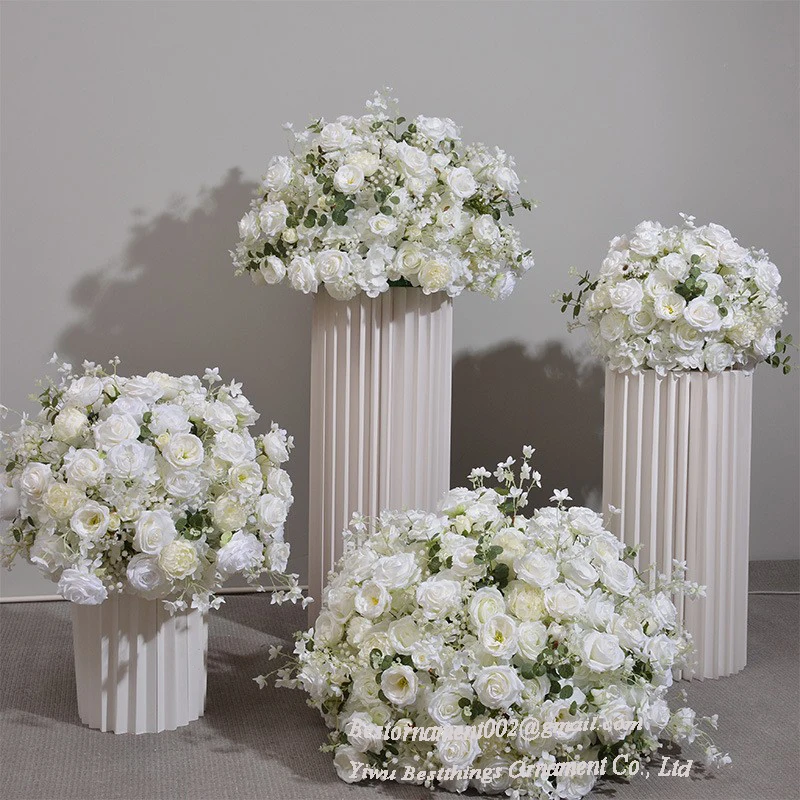 High Quality Artificial Flowers White Rose Peony Hydrangea Wedding Kissing Hanging Flower Ball