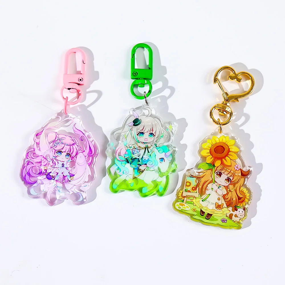 CNAWO  Free Sample Customized Epoxy Gradient Color Key Chain Anime Epoxy Key Chain Charm DIY Design with Free Accessories