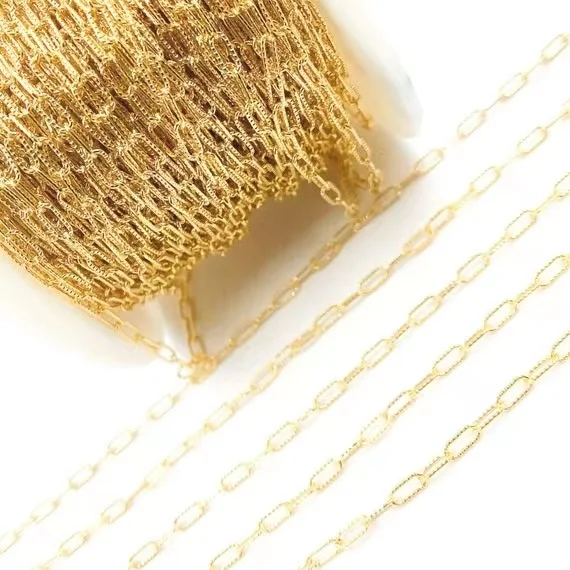 Hot Sale 14k Gold Filled Hammered Paper Clip Footage Chain Roll For Jewelry Making Bracelet