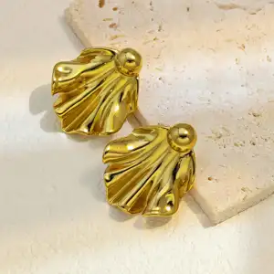Ilona Fashion Jewelry 18K Gold Plated Stainless Steel Leaf Earrings Irregular Fan Shaped Stud Earrings for Women