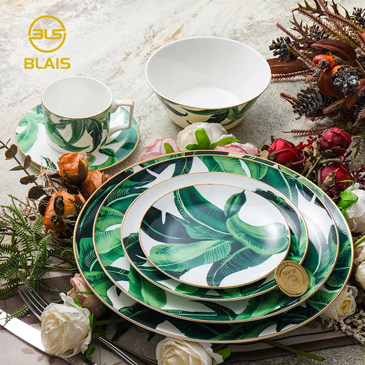 Bone China Palm Restaurant Dinnerware High-End Ceramic Plate Set