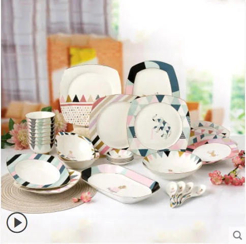 new bone china dinner set with Simple design Elegent design gold line