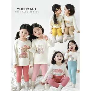 YOEHYAUL Q3969 95% Cotton 5% Spandex Girl Pajama Kids Children Autumn Wholesale Kids Pajama Sets Toddler Girls Sleepwear