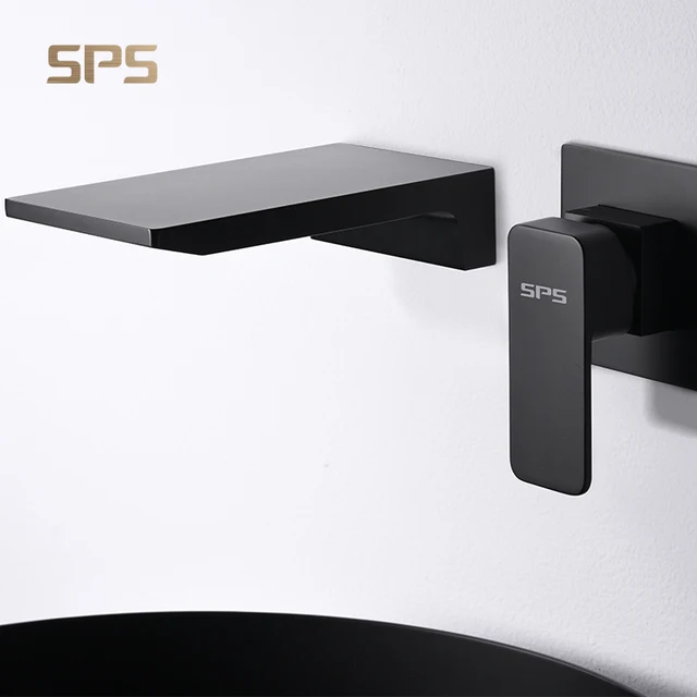 M3035 Household Wall Mount Duel Hole Black Gold Waterfall Basin Water Tap Bathroom Sink Faucets Mixer Taps Brass Faucet