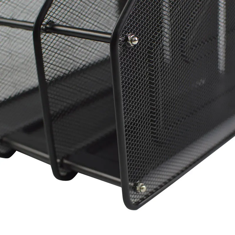 Metal Black Mesh Desk Detachable  File Organizer  3-tier Magazine  Holder Organizer Holder With 3 Compartments