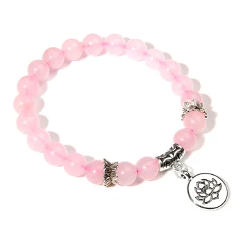 New Fashion Wholesale High Quality Natural Rose Quartz Gemstones Beaded Bracelets With Charm For Couple