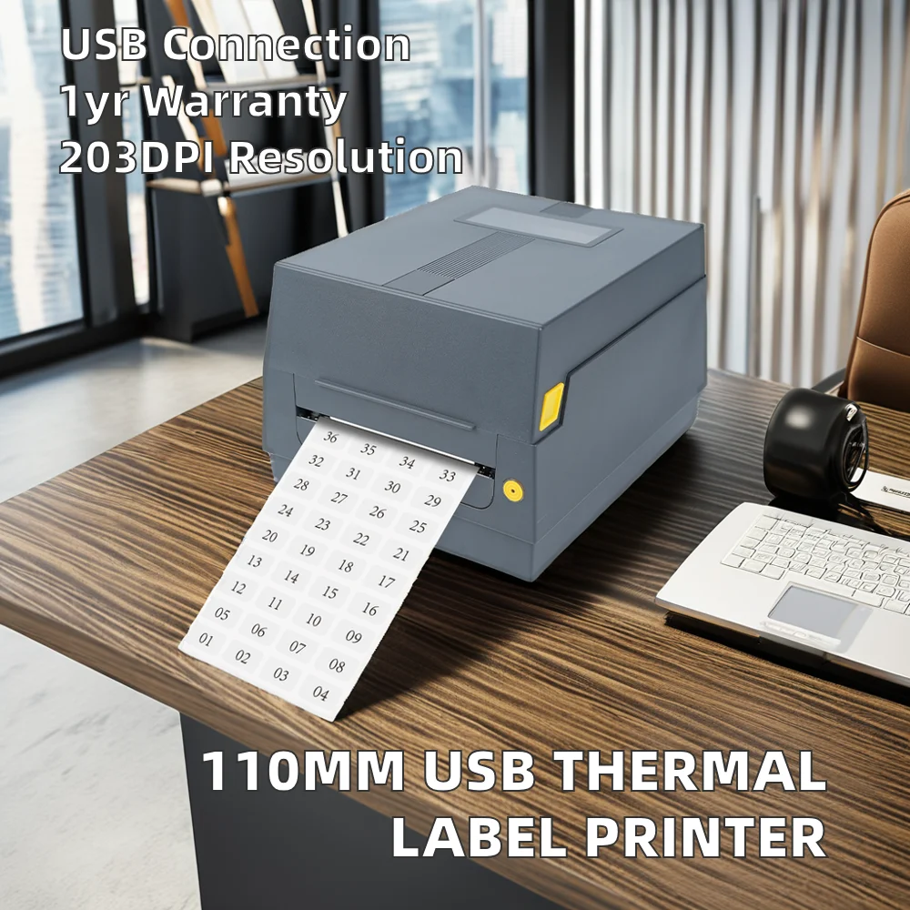 4 Inch Desktop Direct Thermal Transfer Label Printer 203dpi/300dpi/600dpi Ribbon Bluetooth Connectivity with Mobile Phones Stock
